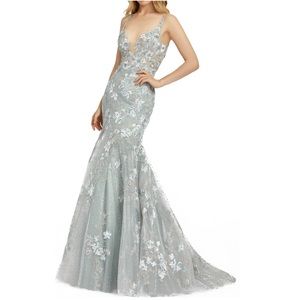 Mac Duggal Floral Embroidered Tulle Mermaid Gown In Seamist Color - NWT- Reemoly